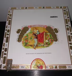 ROMEO Y JULIETA CHURCHILL Wood EMPTY Cigar Box 3" X7.75" X 7.5" - Picture 1 of 4