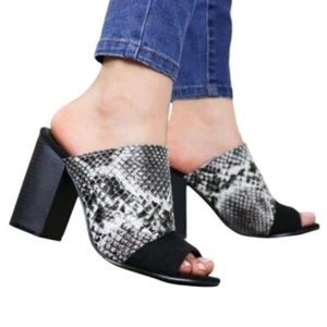 Damen-Slipper Schlangenmuster offene Zehenpartie klobige High-Heels Größe 8 - Bild 1 von 15