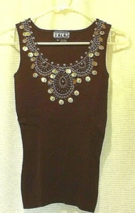 Maglione camicetta senza maniche Berek taglia pp paillettes marroni, monete, ricamo - Foto 1 di 7