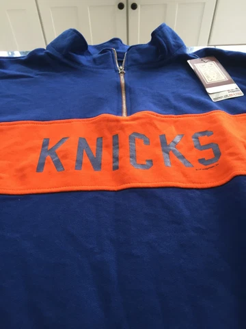 MENS NBA MAJESTIC NEW YORK KNICKS 1/4 Zip SWEATER TOP HARDWOOD 2XL/T NWT Cover