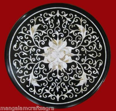 18" Black Marble Coffee Table Top Handmade Inlay Pietra dura Art - Image 1 of 2