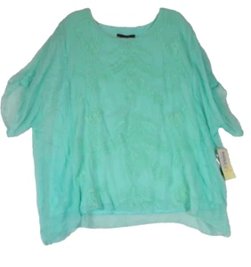 Ali Miles Damenbluse 2X Blumen bestickt transparent Netz grün Fee skurril - Bild 1 von 8