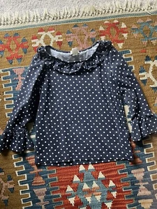 Girls Crewcuts Navy Polkadot Ruffle Trim top sz 6/7 - Picture 1 of 4