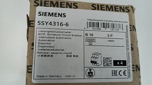 4 Stück Siemens 5SY4316-6 Leitungsschutzschalter B16A 400V Sicherungsautomat - Bild 1 von 3
