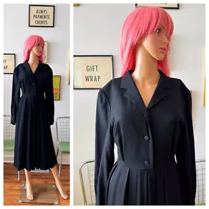 🇮🇹 Vtg 70s Mix Match 100% Wool Made Italy Heavy Pleated Goth Blazer Dress L - Picture 1 of 9