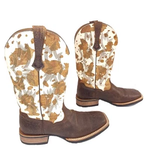 Ariat Tombstone Roughed Brown White Hair Leather Western Rodeo Boots Size 9.5 - Picture 1 of 11