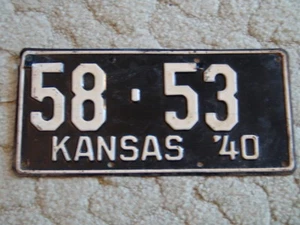 ANTIQUE 1940 KANSAS LICENSE TAG/PLATE - #58-53 - Picture 1 of 2