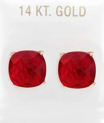 LAB CREATED CHECKERBOARD  14.40 Cts RUBY STUD EARRINGS 14K GOLD  - New With Tag - Image 1 of 4