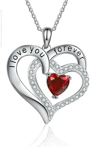I love you forever Herz Halskette roter Stein - Bild 1 von 3