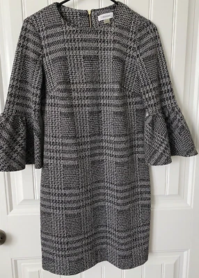 Calvin Klein Dress Womens 4 Black Tweed Flared Long Sleeve Business Minimalist - Image 1 of 4