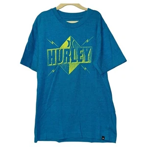 Camiseta Hurley Boys Azul Brillante Manga Corta con Logo Neón, Mediana, M 10/12 - Imagen 1 de 3