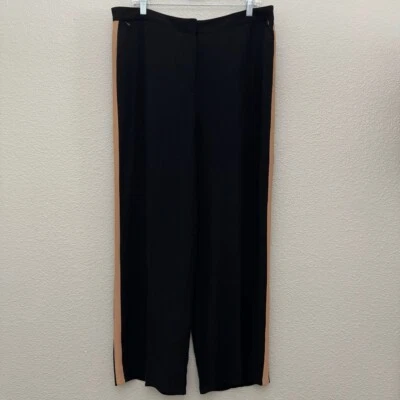Eileen Fisher Petite Women's  Side Stripe Silk Pants Black Tan Size 16 - Image 1 of 4