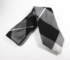 KENNETH COLE Geometric Plaid Silk Tie - Black, Gray & White