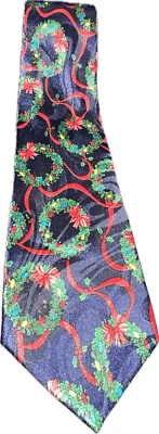 Steven Harris Hand Made Polyester Tie Necktie Christmas Wreath Tinsel Blue Red - Image 1 of 4