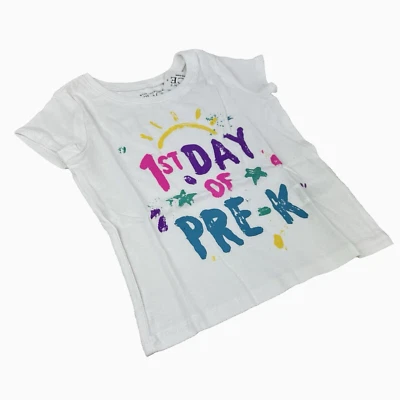 Camiseta blanca de manga corta de algodón para niños pequeños 1er día de preescolar 3T Foto 1 de 2
