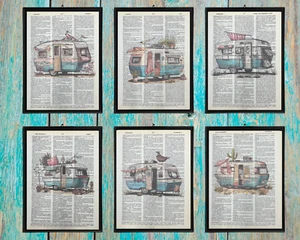 Vintage Wohnmobil Wörterbuch Drucke Vintage Wandkunst Retro Wohnmobil Dekor Geschenkset 6 - Bild 1 von 5