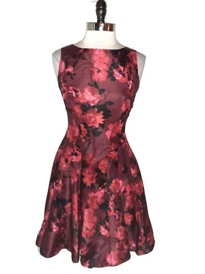 GABBY SKYE Size 8 A-Line Dress Red Black Floral Sleeveless - Image 1 of 4