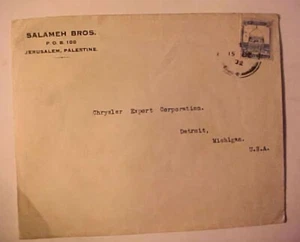 PALESTINE JERUSALEM 1932 TO US CHRYLER AUTO - Picture 1 of 1