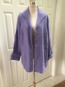 NWT Coldwater Creek 18W Linen Winged Collared Jacket Open Purple Lavender Lined