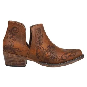 Roper Ava Paisley Embossed Snip Toe Cowboy Booties Womens Brown Casual Boots 09- - Picture 1 of 5