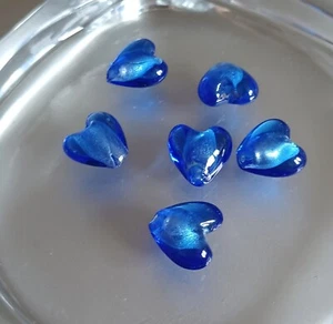 BLUE LAMPWORK GLASS HEART BEADS. 10MM. 25 BEADS . UK SELLER - Picture 1 of 1