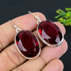 Mozambique Garnet Gemstone 925 Sterling Silver Jewelry Earring 1.89" n394 - Picture 1 of 7