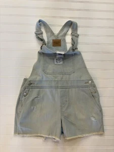 Levis Girls Denim Shortalls Jean Shorts Overalls Distressed Size L - Picture 1 of 10