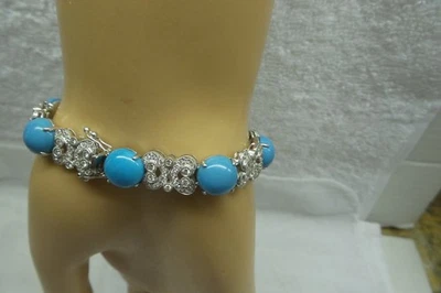 Fabulous Solid 14kt Estate Fine Diamonds with Turquoise Flexible Bracelet - Image 1 of 4