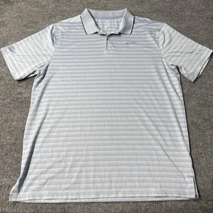 Nike Golf Poloshirt Herren L Dri-Fit 2-Knopf Kragen Kurzarm blau gestreift - Bild 1 von 8