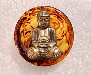 Vintage großer Mantel Nähen Knopf Metall Buddha Faux Lucite Schildpatt - Bild 1 von 2