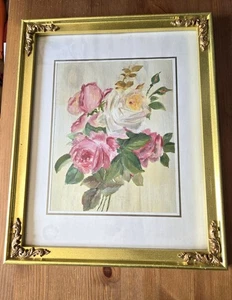 Quadro originale artistico floreale con cornice dorata 12" x 15", vintage 1971 - Foto 1 di 7
