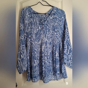 Sunny Leigh Blue and White Patterned Top Sz XL long sleeve Sleeve Flowy  Party - Picture 1 of 7