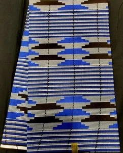 Afrikanischer Kente Ankara Wachsdruck, 100 % Baumwolle, Verkauf von 6 Yards - blau weiß schwarz - Bild 1 von 1