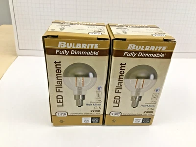 (2) NEW Bulbrite 2.5W E12 LED Bulb G16 Clear 1/2 Mirror Silver 2700K Dim 776771 - Image 1 of 4
