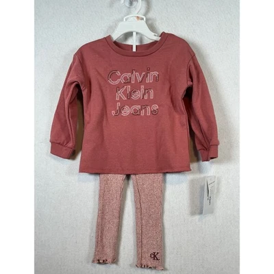 Calvin Klein Jeans 2Piece Pink Puff Sleeve Logo Sweatshirt Leggings 2T NWT - Image 1 of 4