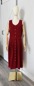 Vintage Eddie Bauer Womens Size M Red Corduroy Button Jumper Long Maxi Dress 90s - Picture 1 of 10
