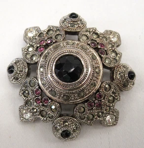 Spilla vintage MONET strass marcasite tono argento - Foto 1 di 7