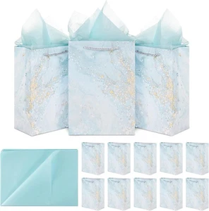 10 Stück mittelgroße Marmorierte Geschenktüten mit Griffen & Seidenpapier für Geburtstagsparty - Bild 1 von 8