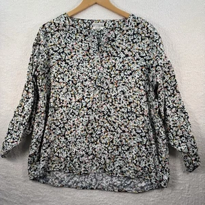 Tom Tailor Blouse Size Medium White Floral Print Henley Collar Long Sleeve Top - Picture 1 of 13