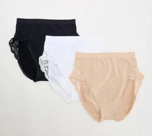 Breezies Set di 3 Mutandine Slip Completo in Pizzo Curve Naturali Confezione Base L Nuove - Foto 1 di 1