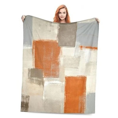 Manta Suave Acogedora Felpa Cálida 80"x60" Naranja Gris Arte Abstracto Pintura Foto 1 de 4