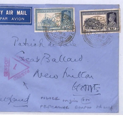 INDIA WW2 Air *NORTH WEST FRONTIER POLICE*Cover PESHAWAR CENSOR 1940 Hants YX233 - Image 1 of 4