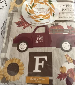 Autumn Breeze Elena Vinyl Oblong Tablecloth 52x90” IT’S FALL YALL Red Truck New - Picture 1 of 9