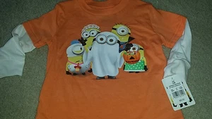 Despicable Me 12 Month Baby Boy Shirt Minions Trick Orange White Long Sleeve NWT - Picture 1 of 5