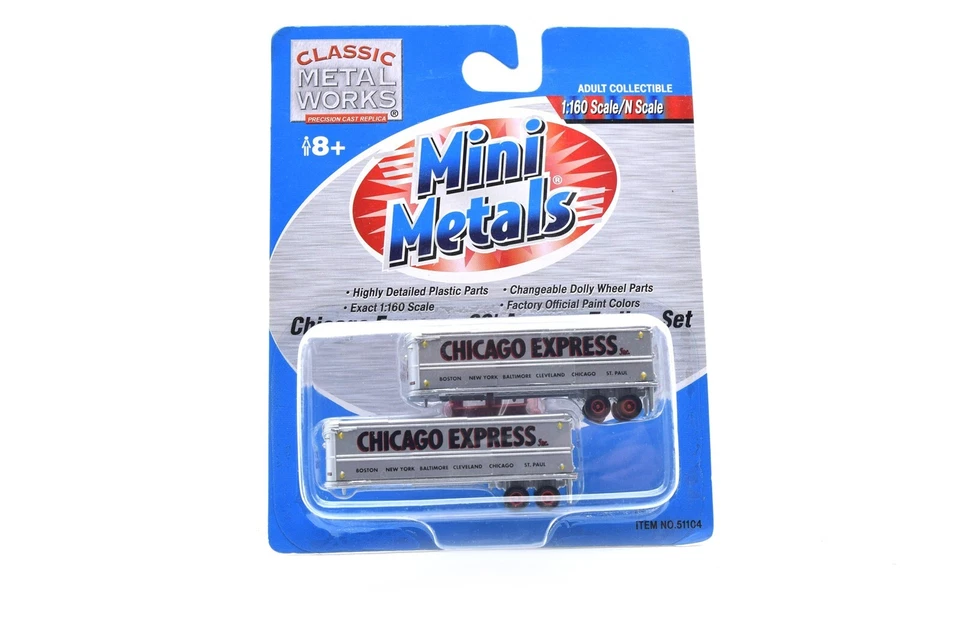 Classic Metal Works 51104 Chicago Express 32" Aerovan Trailer Set N Scale - NIB - Image 1 of 1