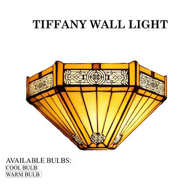 Tiffany Yellow Hexagon Style Wall Light Handcrafted Stained Glass Uplighter - Image 1 of 2