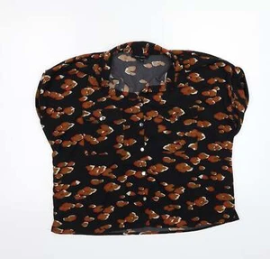 Newlook Womens Black Animal Cotton Blend Button-Up Size 14ed - Picture 1 of 12