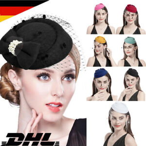 Damen Fascinator Hut 20s/50s Pillbox Mit Schleier Hochzeit Braut Party Kopfstück