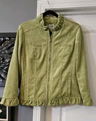 Chicos Mujer Talla M/8 Chaqueta de Pastel Chartreuse Verde Volantes Cuello Cremallera Completa Foto 1 de 4