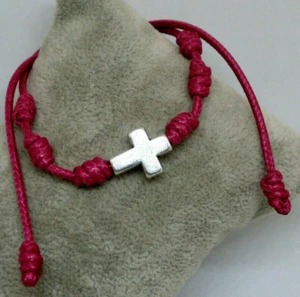 Pulsera CRUZ - charm en plata tibetana hilo fuxia de 1.5mm - Imagen 1 de 4